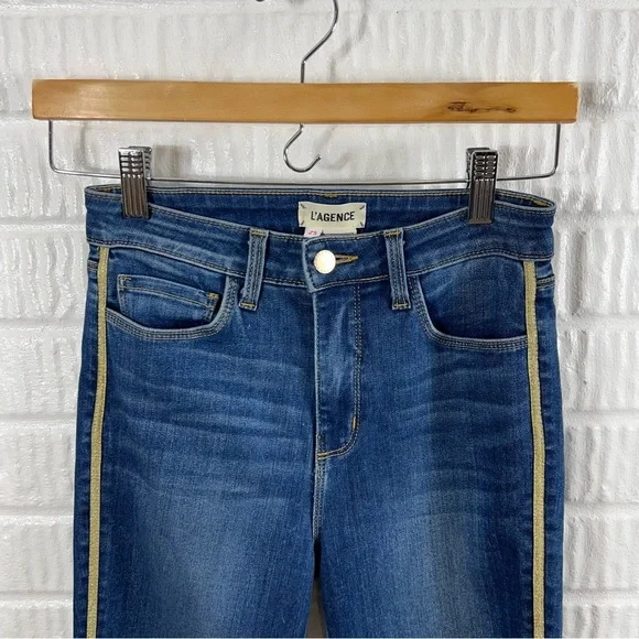 L’agence Margot Racer Stripe High Rise Ankle Skinny Neptune 25 - Picture 5 of 8